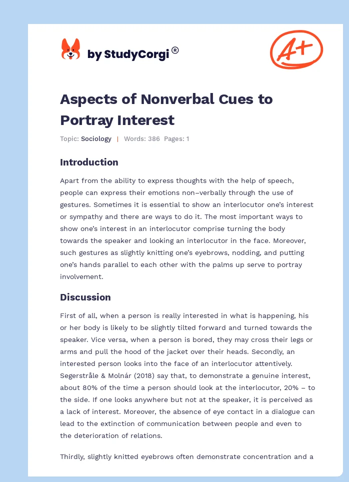 Aspects of Nonverbal Cues to Portray Interest. Page 1