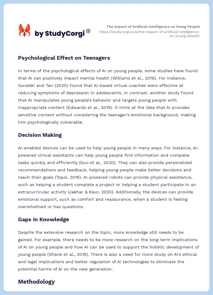 The Impact of Artificial Intelligence on Young People. Page 2