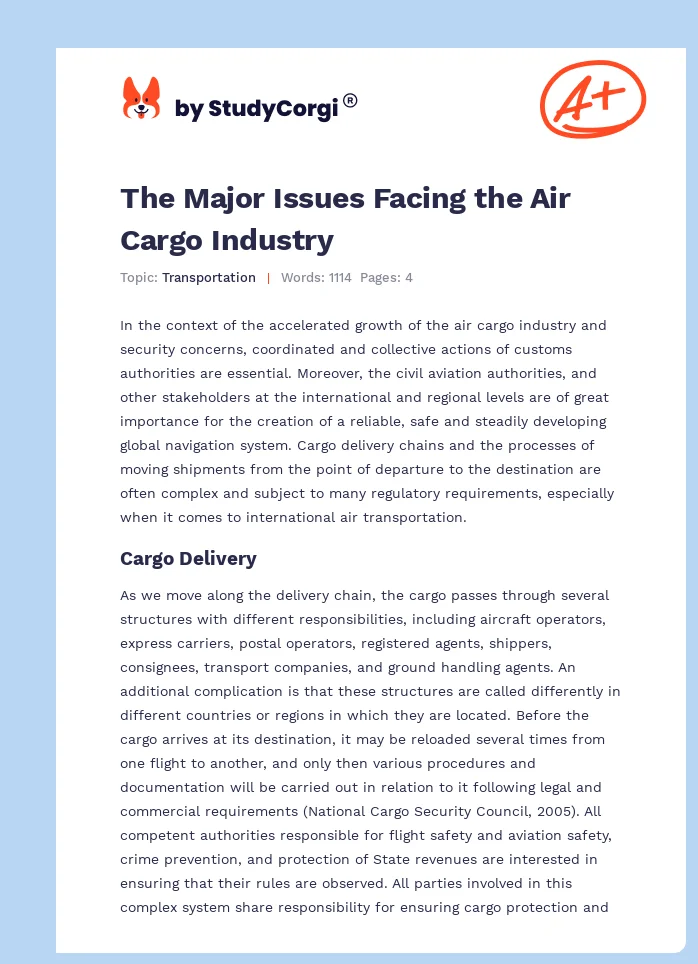 The Major Issues Facing the Air Cargo Industry. Page 1