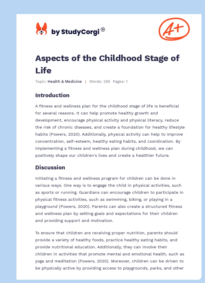 Aspects of the Childhood Stage of Life. Page 1