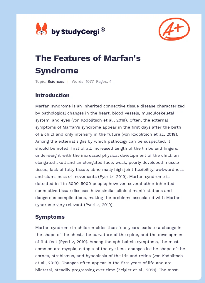 The Features of Marfan's Syndrome. Page 1