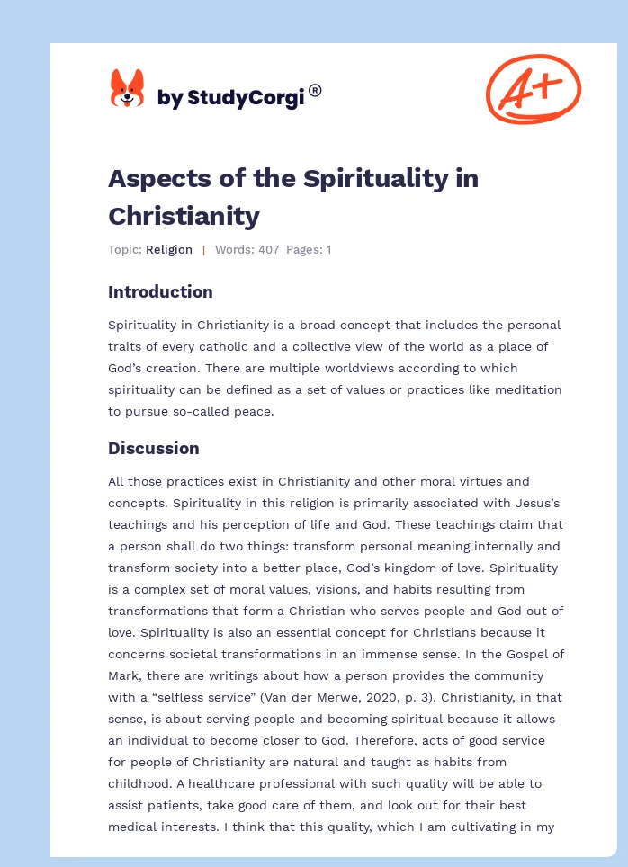Aspects of the Spirituality in Christianity. Page 1