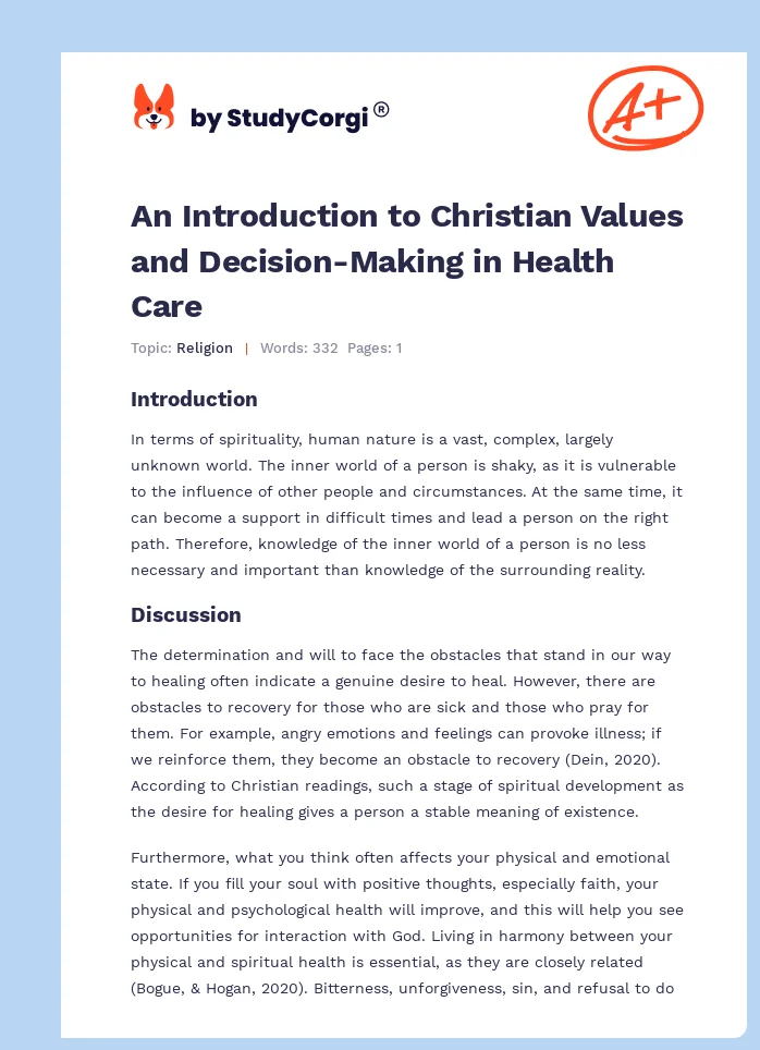 An Introduction to Christian Values and Decision-Making in Health Care. Page 1