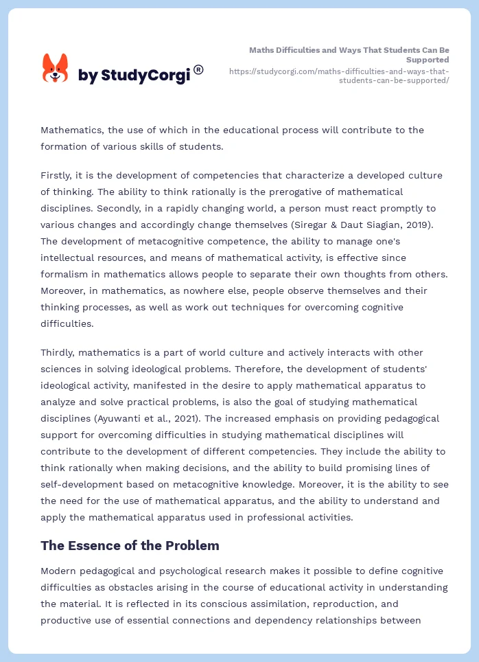 Maths Difficulties and Ways That Students Can Be Supported. Page 2