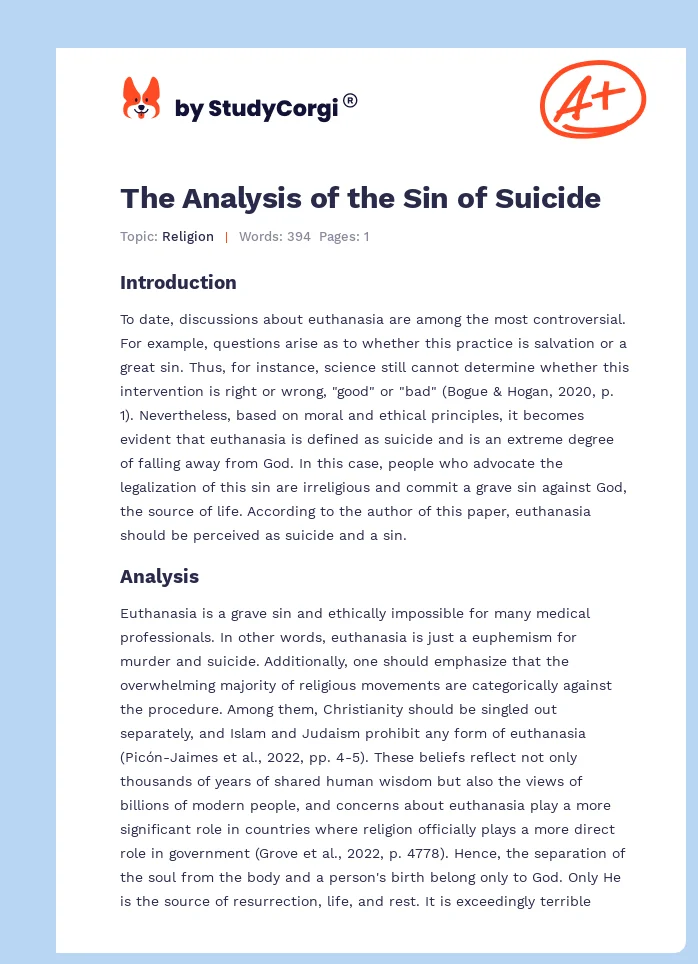The Analysis of the Sin of Suicide. Page 1