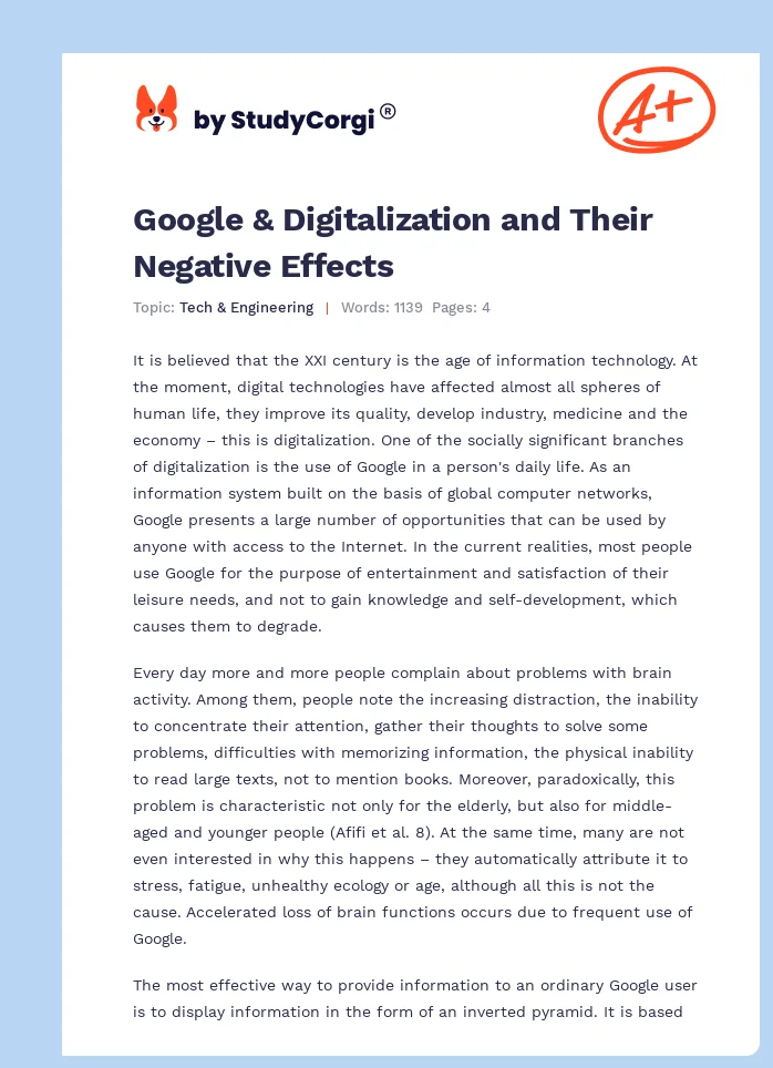 Google & Digitalization and Their Negative Effects. Page 1