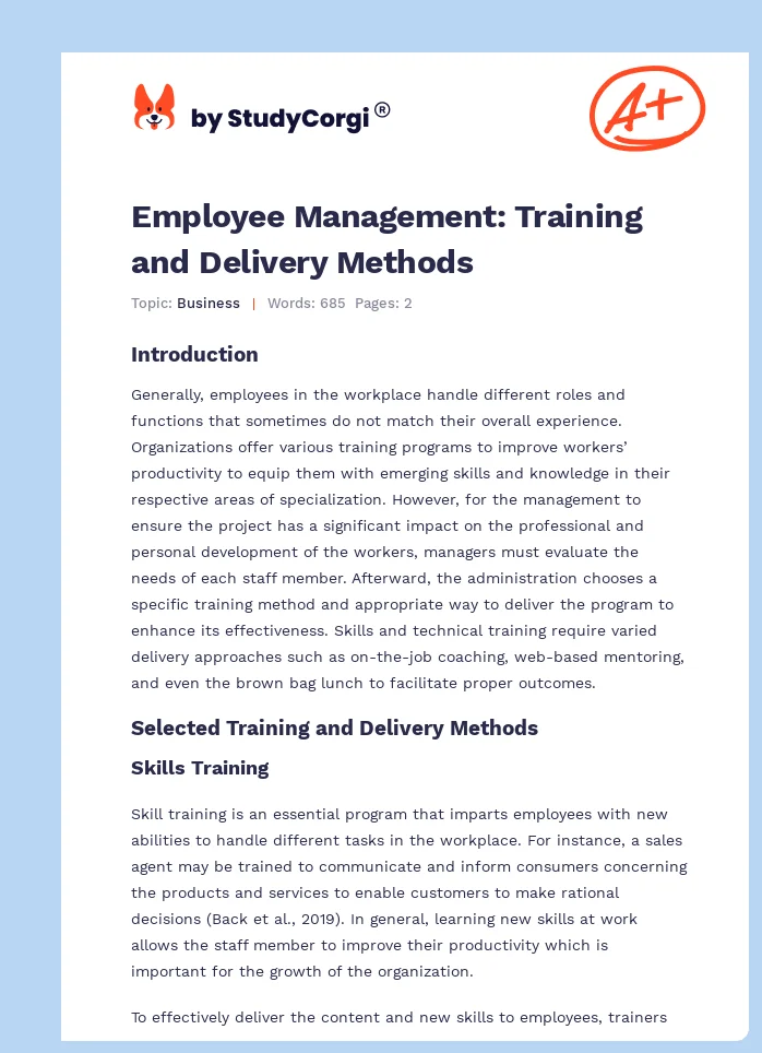 Employee Management: Training and Delivery Methods. Page 1