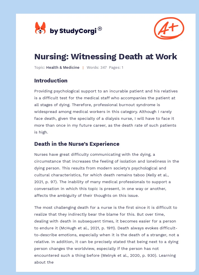 Nursing: Witnessing Death at Work. Page 1