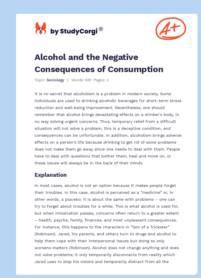 Alcohol and the Negative Consequences of Consumption. Page 1