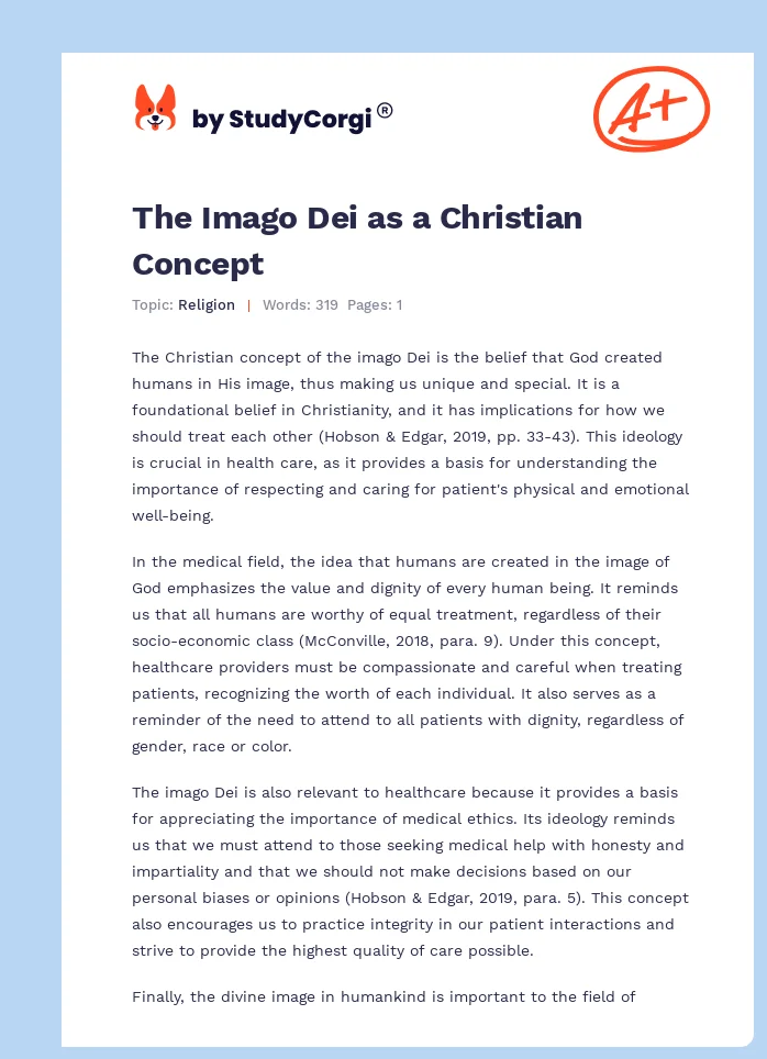 The Imago Dei as a Christian Concept. Page 1