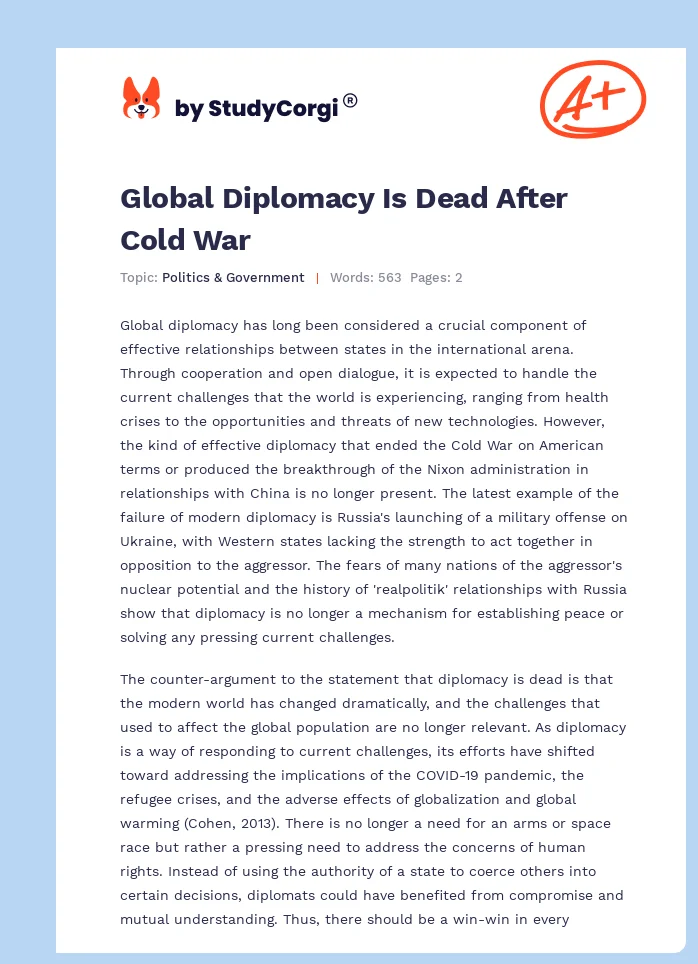 Global Diplomacy Is Dead After Cold War. Page 1