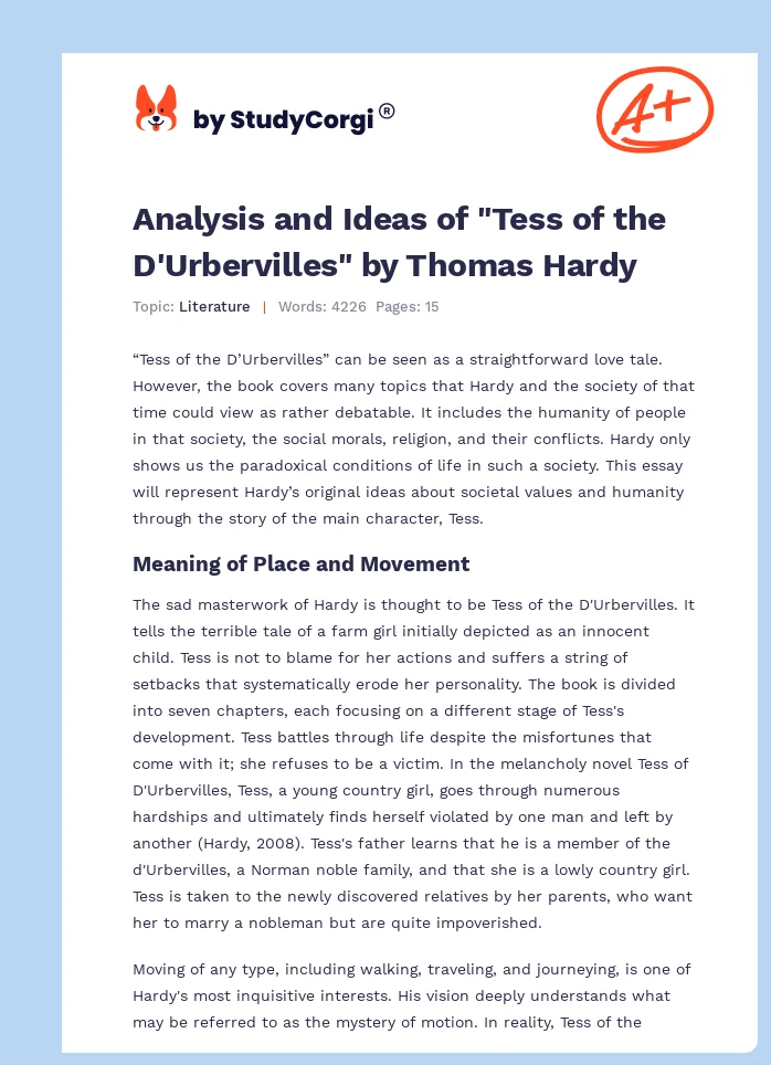 Analysis and Ideas of "Tess of the D'Urbervilles" by Thomas Hardy. Page 1