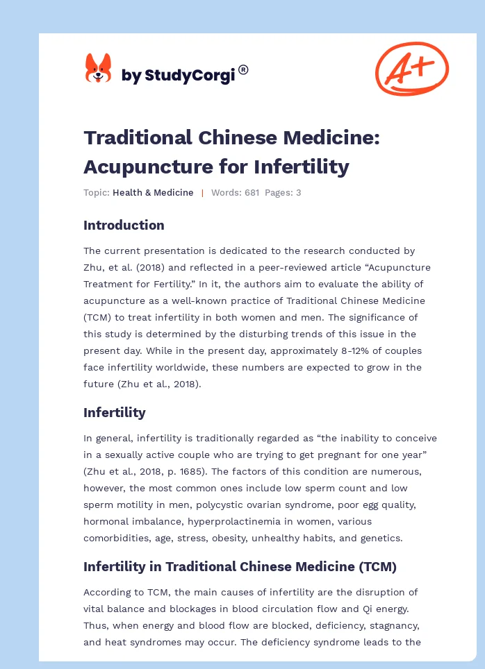 Traditional Chinese Medicine: Acupuncture for Infertility. Page 1