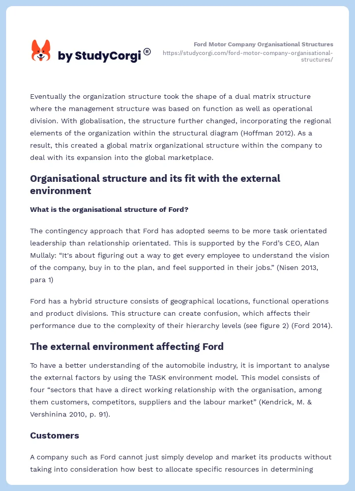 Ford Motor Company Organisational Structures. Page 2