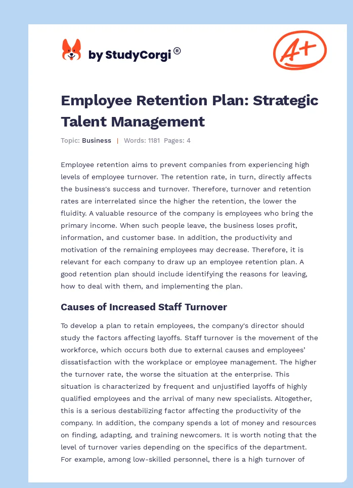 Employee Retention Plan: Strategic Talent Management. Page 1