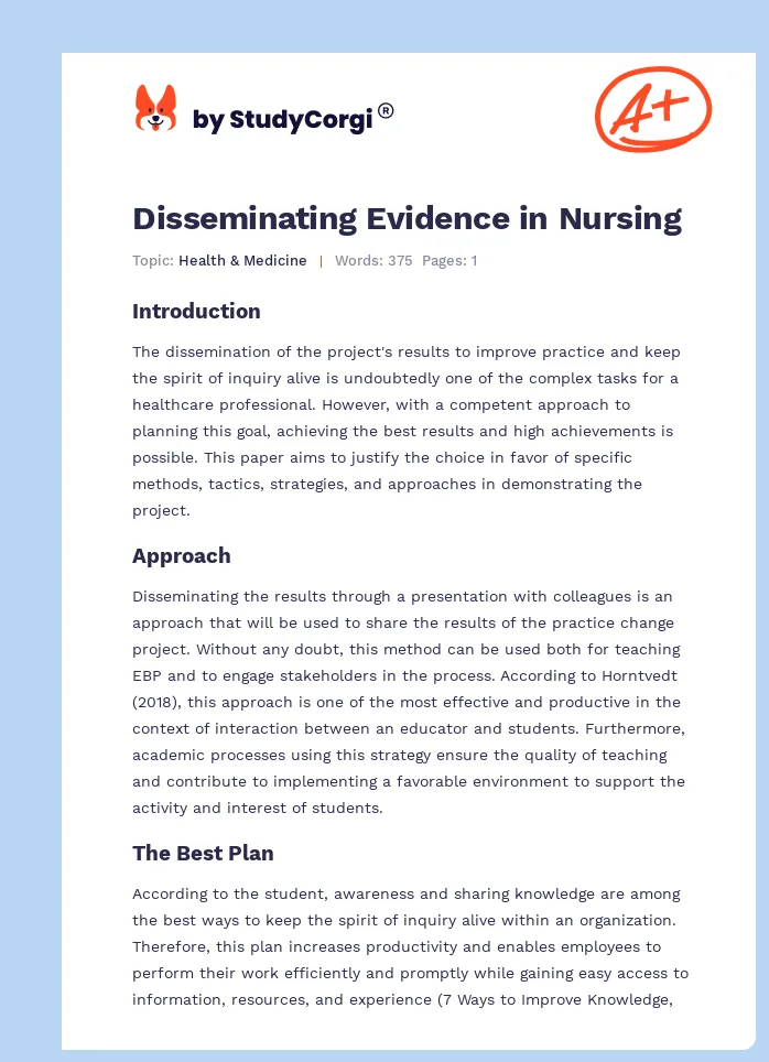 Disseminating Evidence in Nursing. Page 1