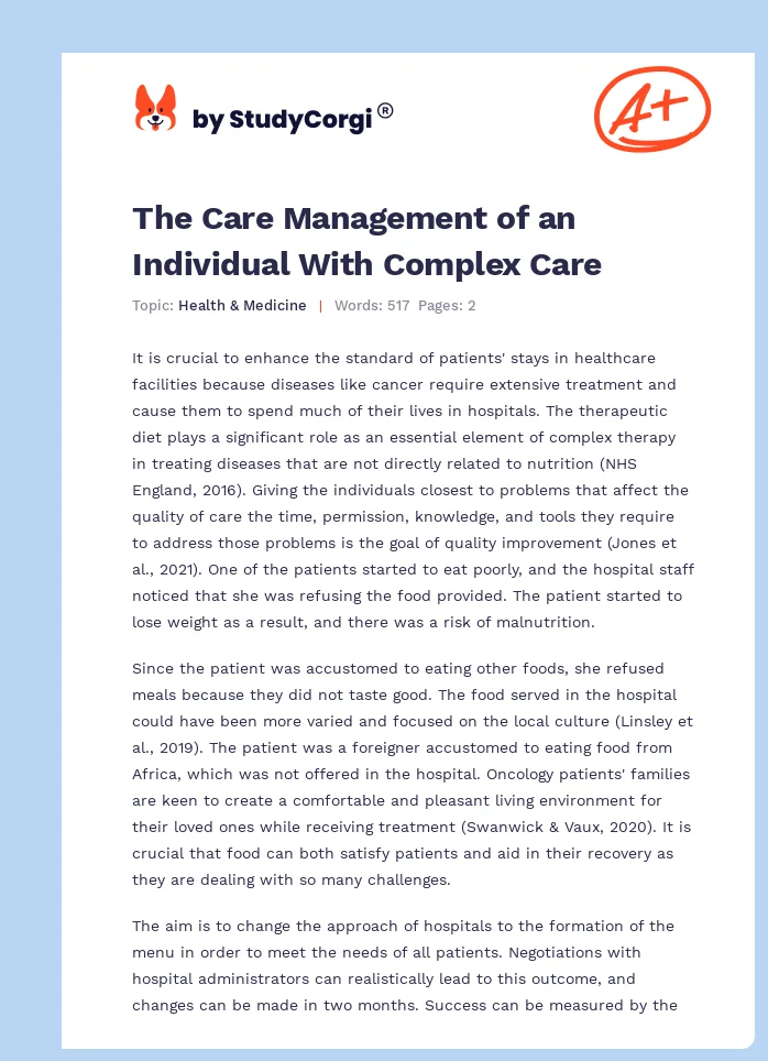 The Care Management of an Individual With Complex Care. Page 1