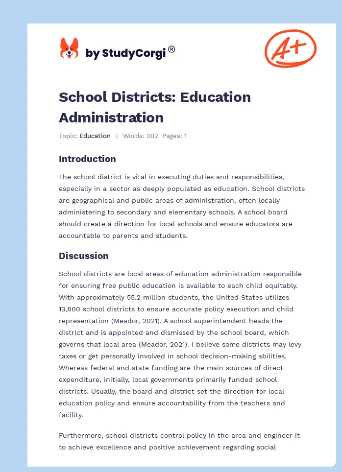 School Districts: Education Administration. Page 1