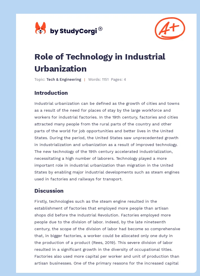 Role of Technology in Industrial Urbanization. Page 1