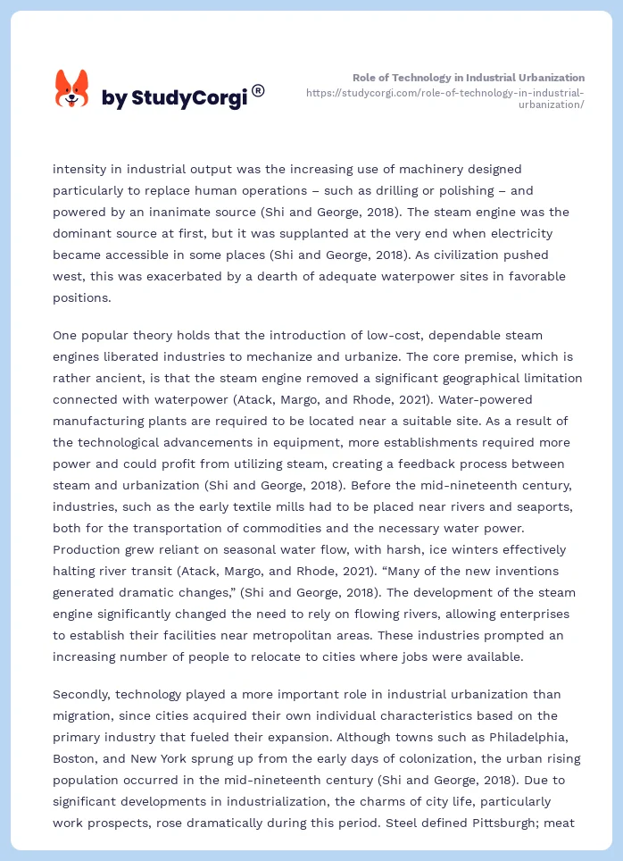 Role of Technology in Industrial Urbanization. Page 2
