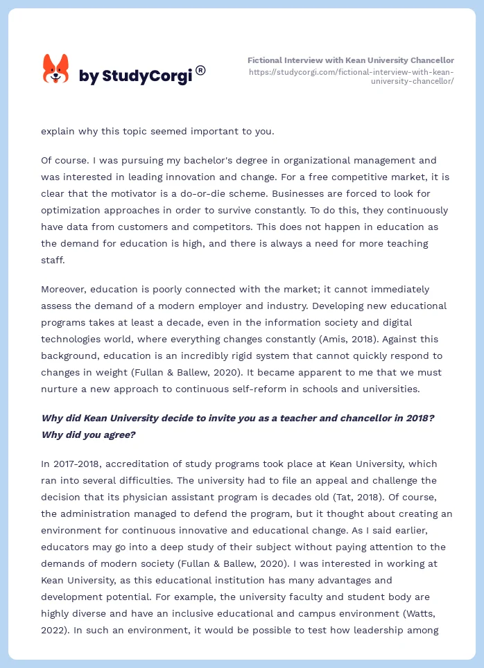 Fictional Interview with Kean University Chancellor. Page 2