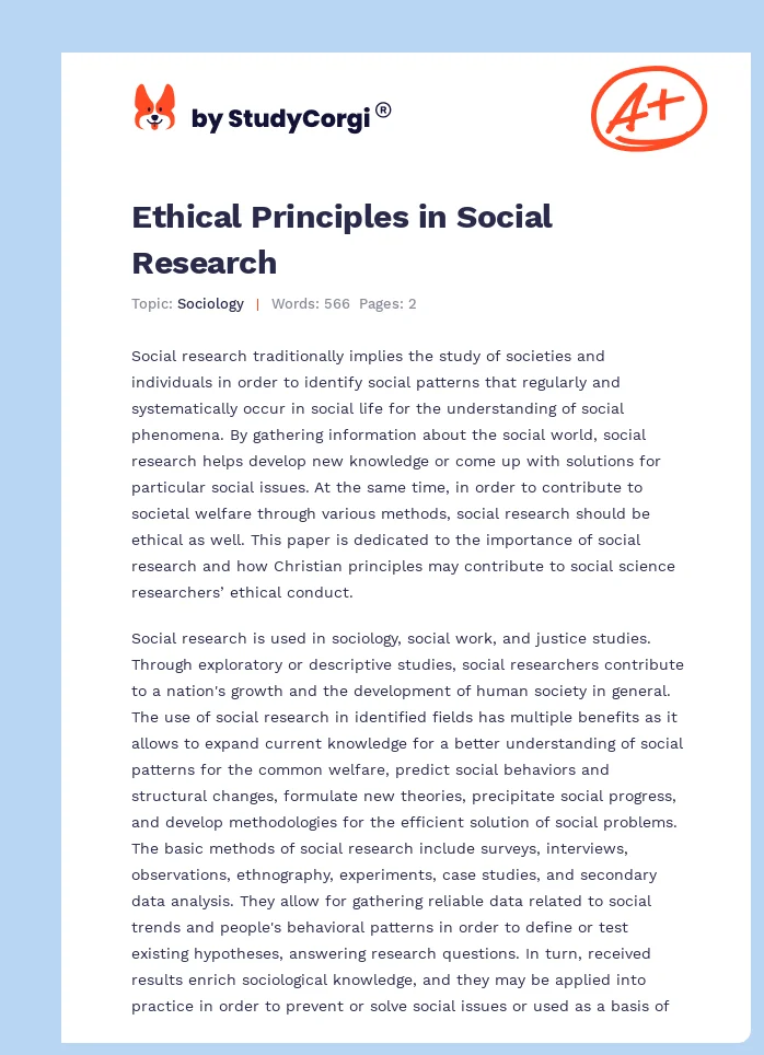 Ethical Principles in Social Research. Page 1