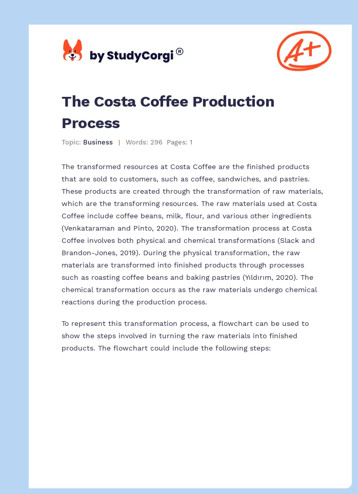 The Costa Coffee Production Process. Page 1