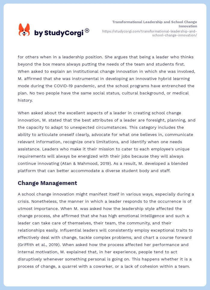 Transformational Leadership and School Change Innovation. Page 2