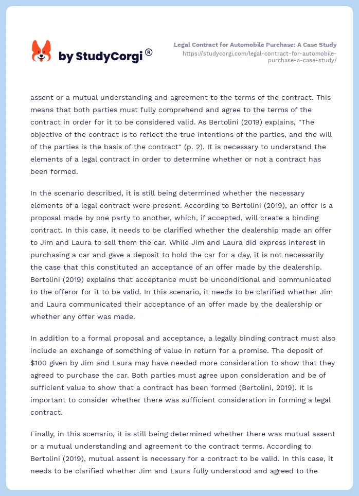 Legal Contract for Automobile Purchase: A Case Study. Page 2