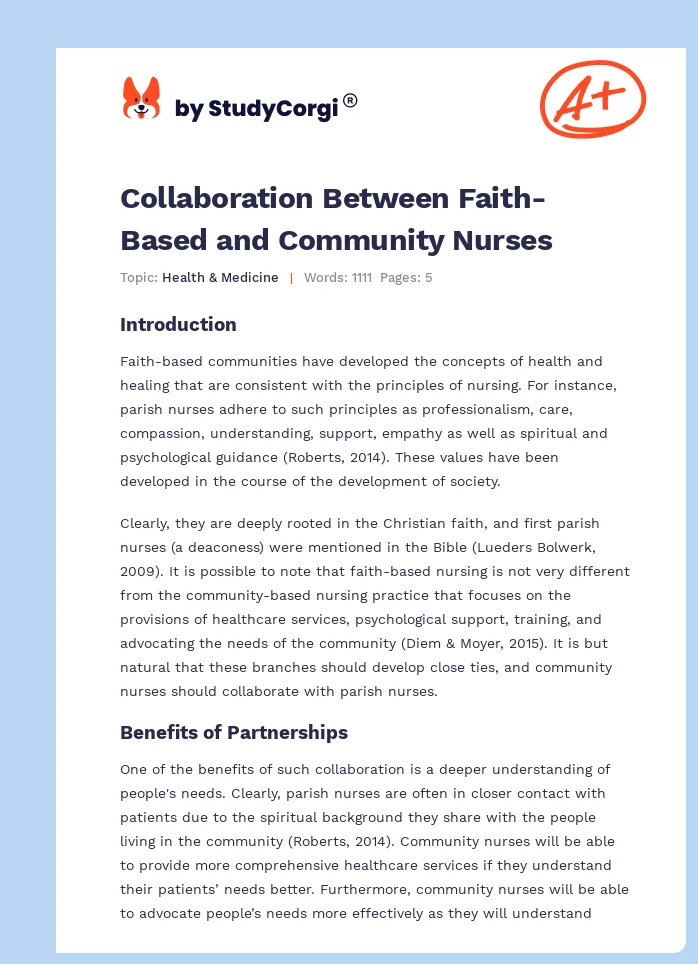 Collaboration Between Faith-Based and Community Nurses. Page 1