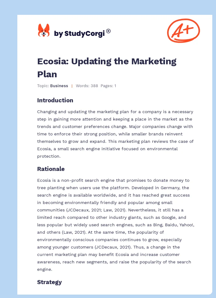Ecosia: Updating the Marketing Plan. Page 1