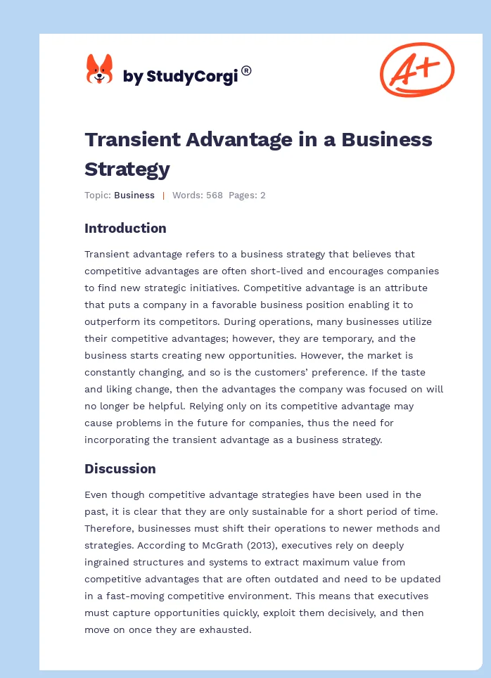 Transient Advantage in a Business Strategy. Page 1