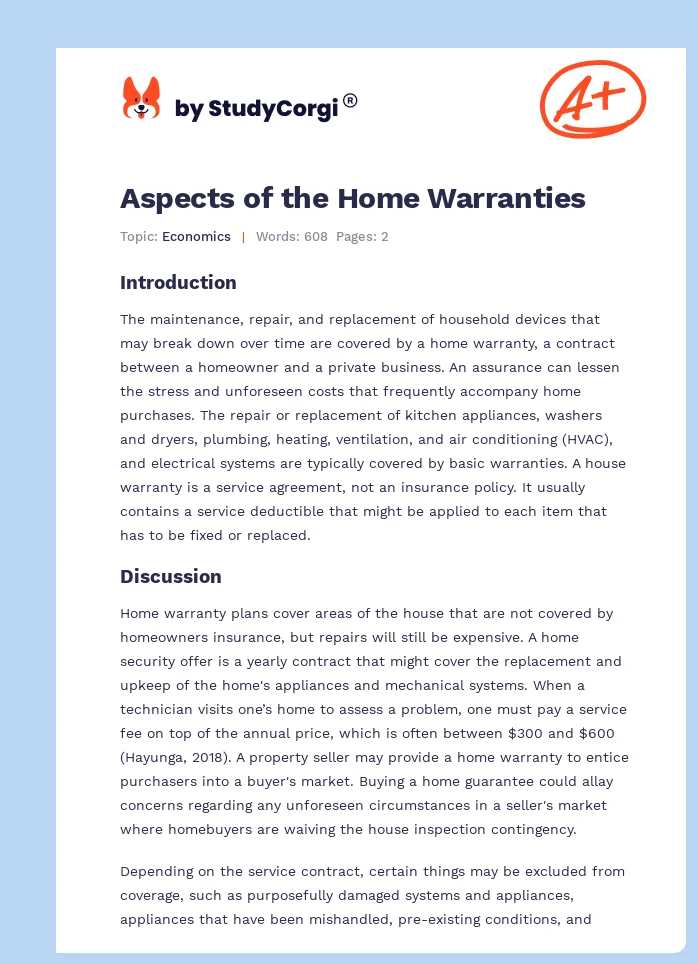 Aspects of the Home Warranties. Page 1