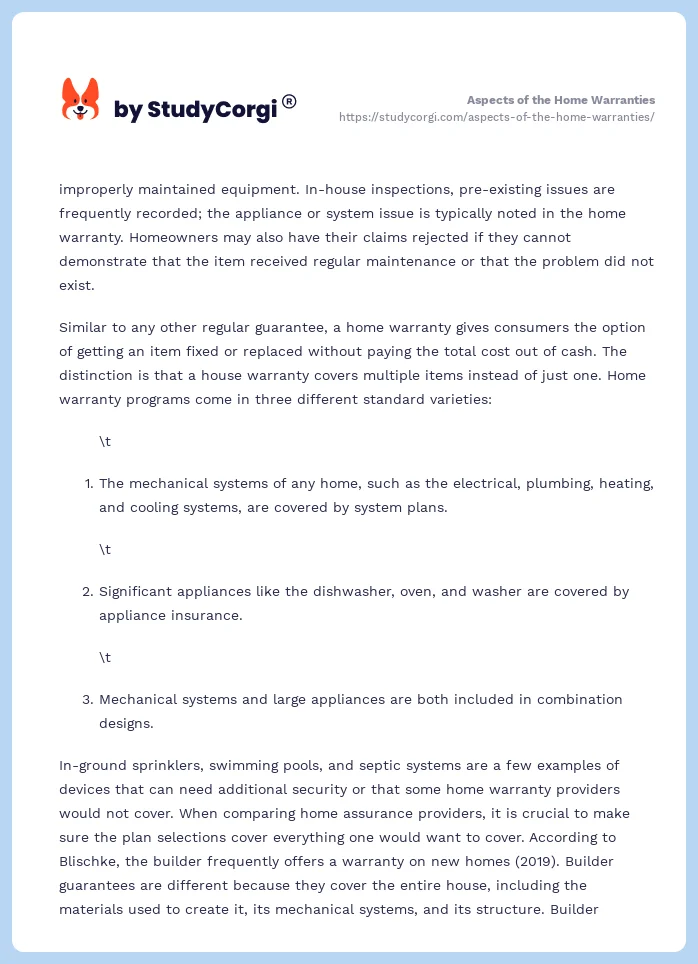Aspects of the Home Warranties. Page 2