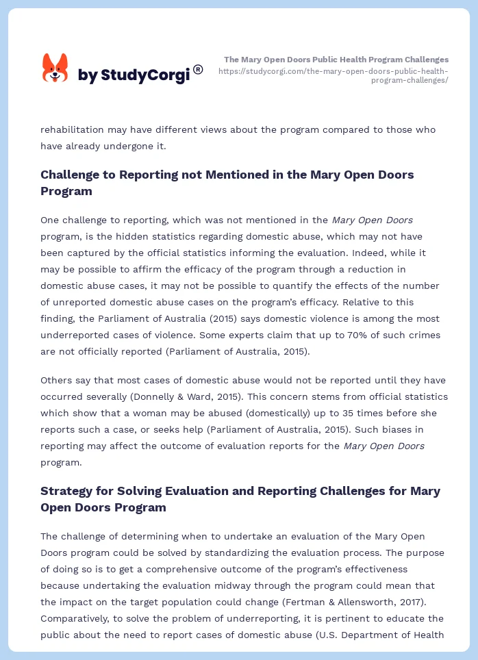 The Mary Open Doors Public Health Program Challenges. Page 2