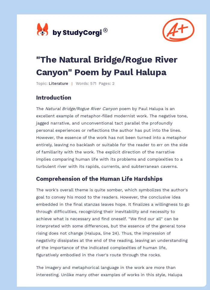 "The Natural Bridge/Rogue River Canyon" Poem by Paul Halupa. Page 1