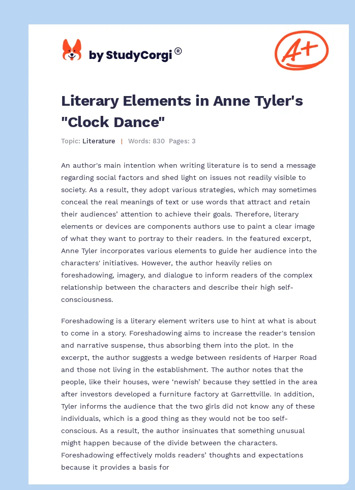 Literary Elements in Anne Tyler's "Clock Dance". Page 1
