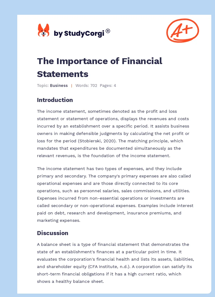 The Importance of Financial Statements. Page 1