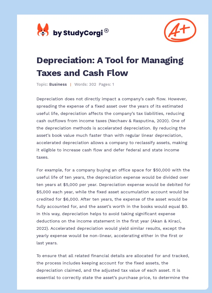 Depreciation: A Tool for Managing Taxes and Cash Flow. Page 1