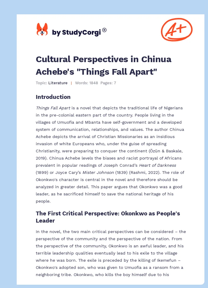 Cultural Perspectives in Chinua Achebe's "Things Fall Apart". Page 1