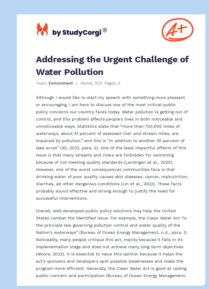 Addressing the Urgent Challenge of Water Pollution. Page 1
