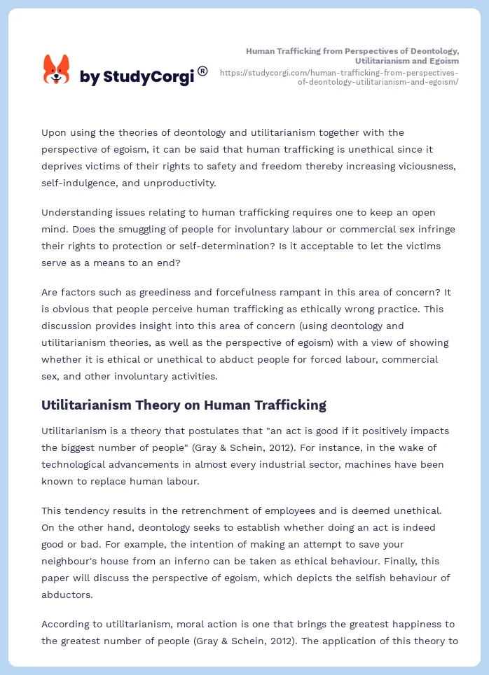 Human Trafficking from Perspectives of Deontology, Utilitarianism and Egoism. Page 2