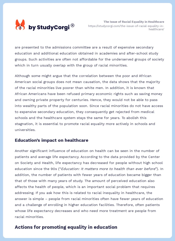 The Issue of Racial Equality in Healthcare. Page 2