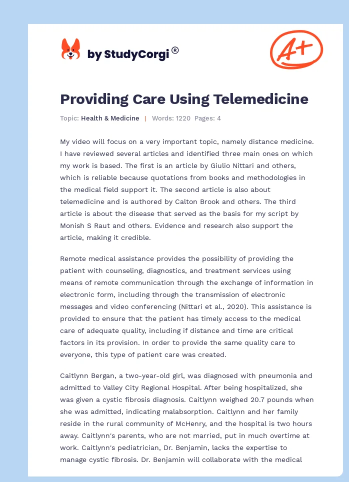 Providing Care Using Telemedicine. Page 1