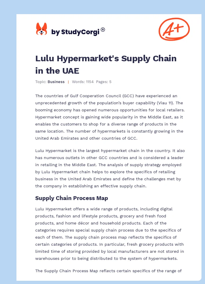 Lulu Hypermarket's Supply Chain in the UAE. Page 1