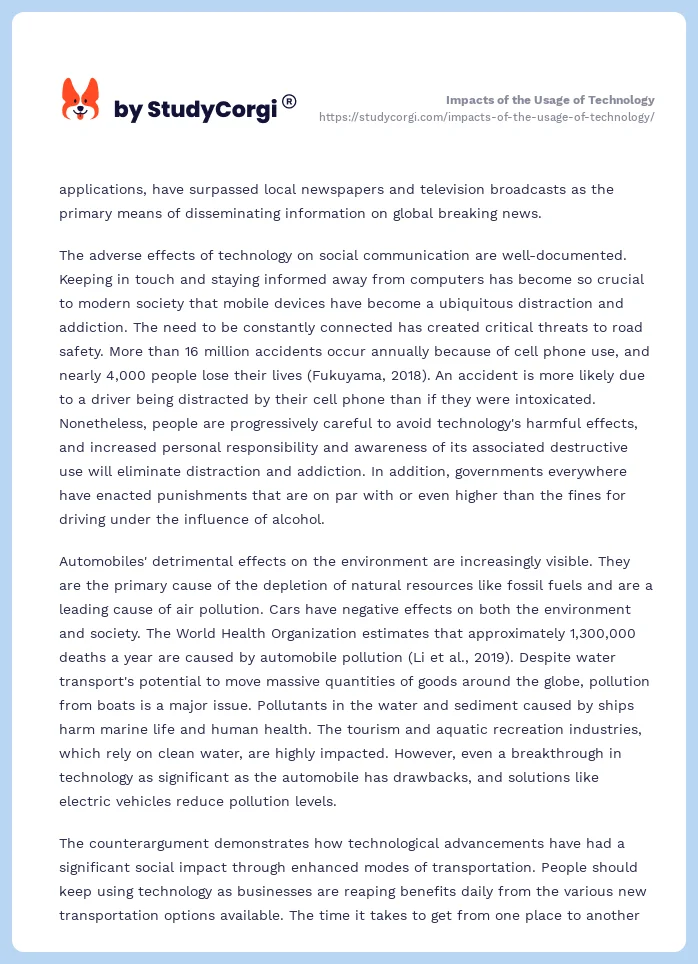 Impacts of the Usage of Technology. Page 2