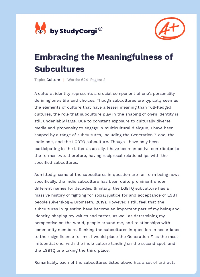 Embracing the Meaningfulness of Subcultures. Page 1