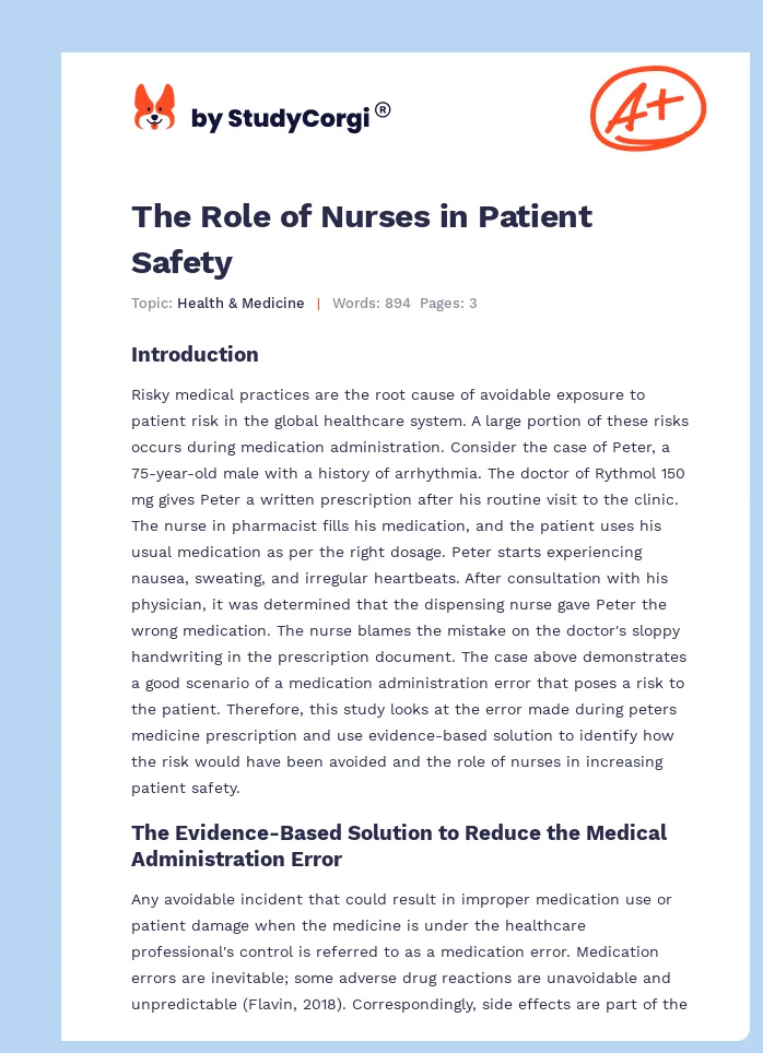 The Role of Nurses in Patient Safety. Page 1