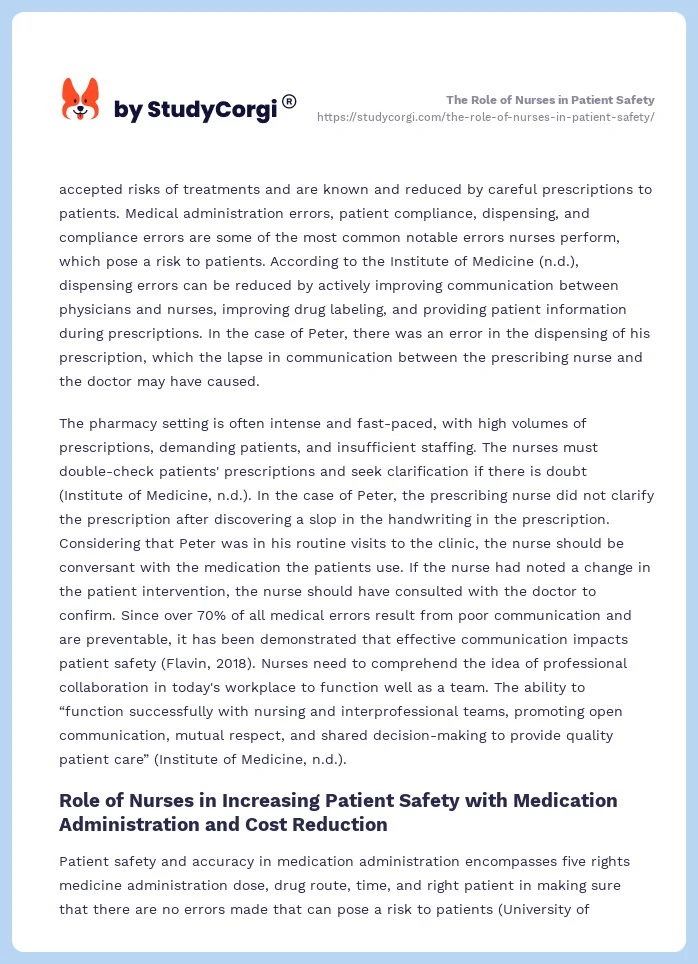 The Role of Nurses in Patient Safety. Page 2