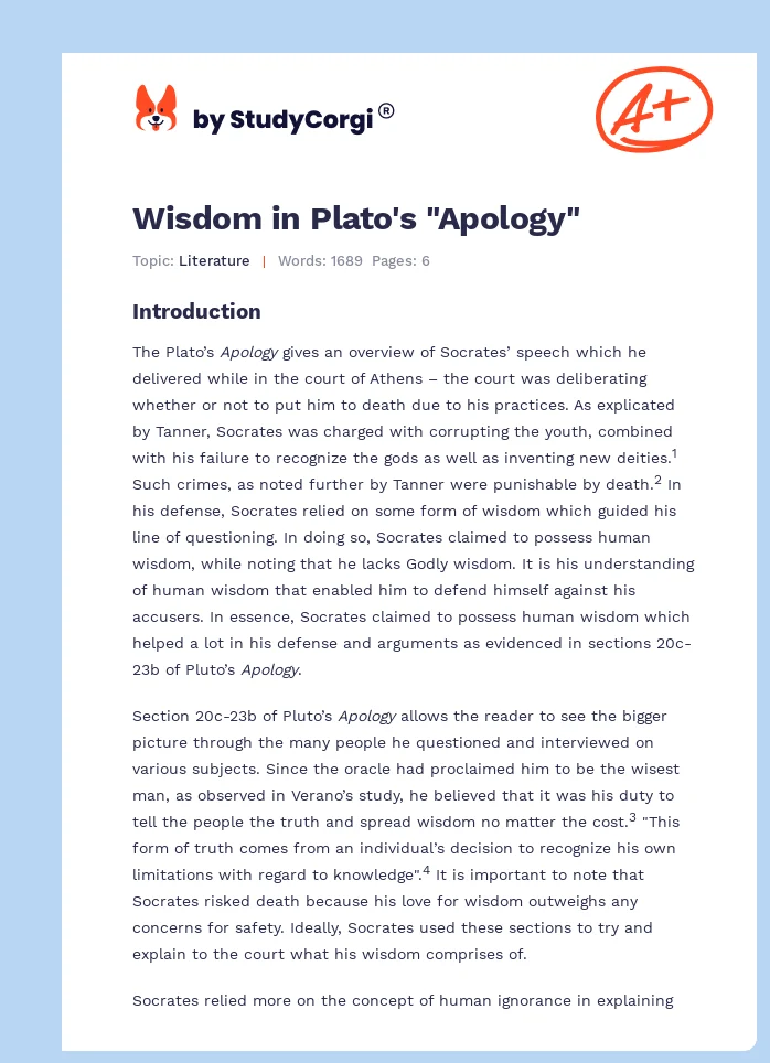 Wisdom in Plato's "Apology". Page 1